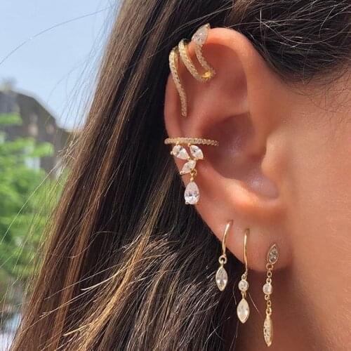 No piercing long clip cuff earring Jewelry 1Pcs Cute Snake Ear Cuff earring rainbow cz paved Snake Shape Single Earr For Women