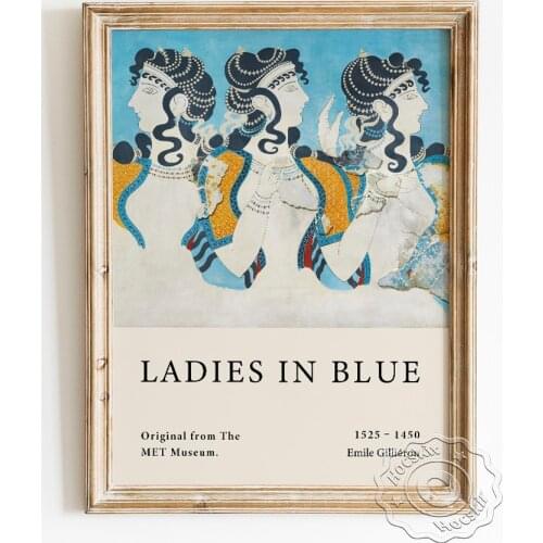 Emile Gillieron Archaeological Drawing Exhibition Museum Poster, Ladies In Blue Ancient Murals Art Prints, Vintage Home Decor