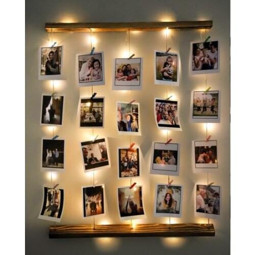 Modern Natural Wood Led Illuminated Jute Drawstring Latch Photography Strap фоторамка коллаж Photo frame