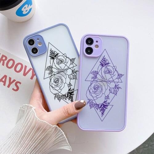Geometry For iPhone 12 11 Pro MAX X XR XS MAX 7 8 6s Plus SE20 Matte Art Rose Flower Painting Transparent Hard Back Cover Fundas