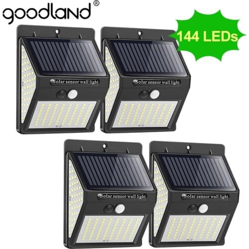 Goodland 144 100 LED Solar Light Outdoor Solar Lamp PIR Motion Sensor Solar Powered Sunlight Street Light for Garden Decoration