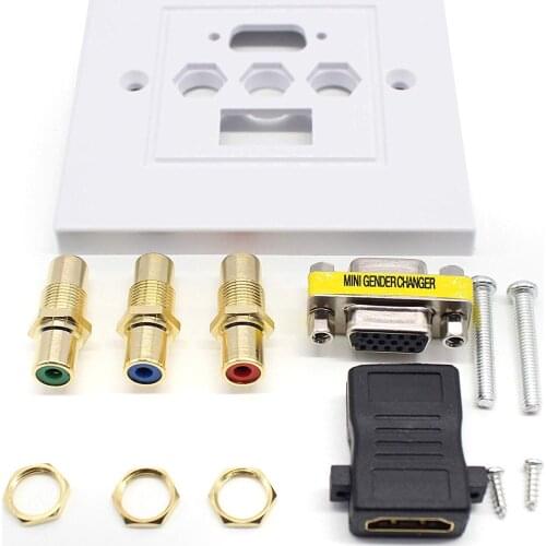 HDMI VGA 3RCA AV Wall Plate Composite Audio Video Adapter Jack Outlet Wall Panel Cover Support HDTV 1080P