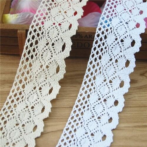 50mm Cotton Lace Trim Ivory White Fabric Sewing Accessories Cloth Wedding Dress Decoration Ribbon Craft Supplies 200yard LC033-B