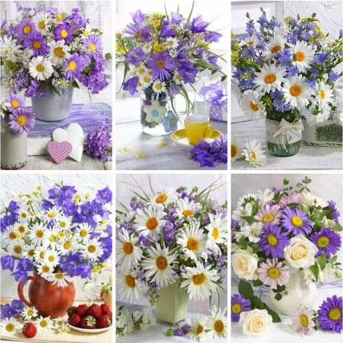 Huacan Full Drill Diamond Painting Daisy 5D Diamond Mosaic Set For Embroidery Cross Vase Flower Modular Pictures Home Decoration