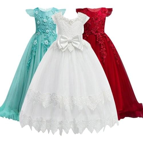 2021 Lace Teenagers Kids Girls Wedding Long Dress elegant Princess Party Pageant Christmas Formal Sleeveless Dress Clothes