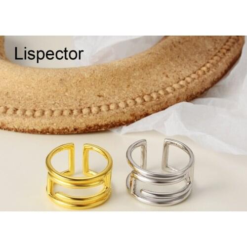 Lispector 925 Sterling Sliver Korean Hollow Parallel Line Wide Rings for Women Minimalist Creative Geometric Ring Unisex Jewelry