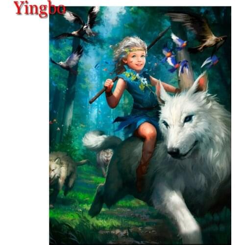 Little girl and wolf diamond painting full square round 5 d diy diamond embroidery kits mosaic diamond Cross stitch,fantasy art