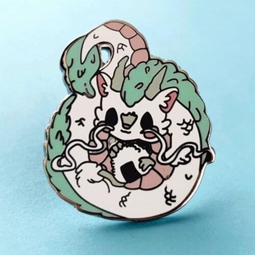 Cartoon Haku Dragon with Rice Ball Enamel Brooch Pin Metal Badges Lapel Pins Brooches Jackets Jeans Fashion Jewelry Accessories