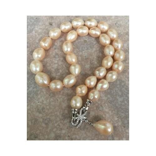 Fashion new gorgeous 12-14mm baroque south sea pink pearl necklace pendant 18inch