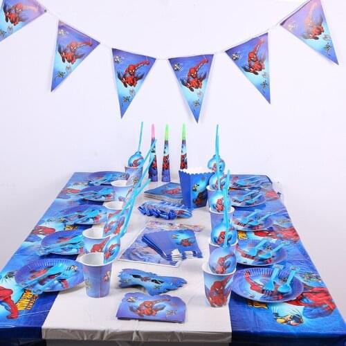 Cartoon Spider man Kids Birthday Baby Boy Party Decorations Disposable Tableware Paper Cup Plate Candy Box Flag Napkin Supplies