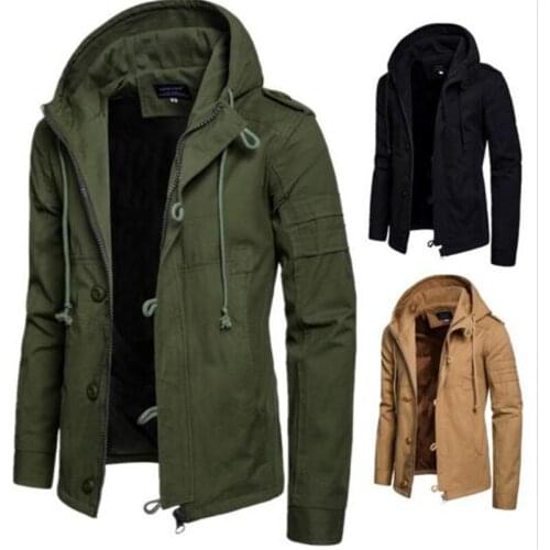 Army fan tactical coat men large size M-3XL mens autumn casual high quality hooded trench coats men solid color jacket punk rav