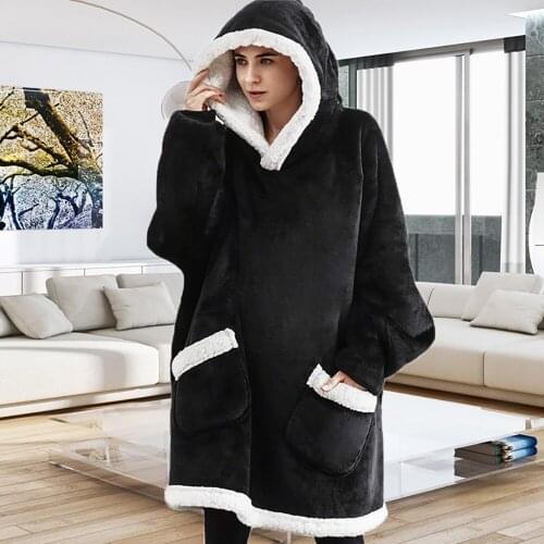 Soft Plaid Blanket Winter Warm Fleece Sofa Plush Blanket With Sleeves Adult Weighted Hooded Wearable Sherpa Blanket for Travel