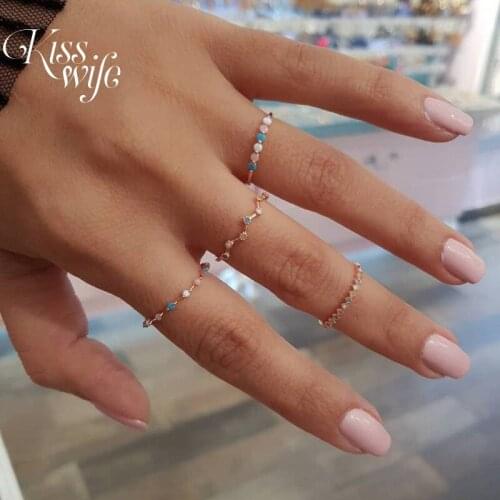 4 Pcs/Set Fashion Small Wave Colorful Round Simple Geometry Crystal Gold Exquisite Ring Set Women Charm Engagement Jewelry Gift