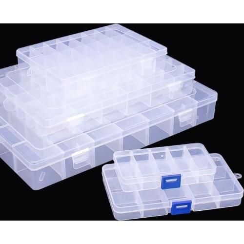 10/15/24 Grids Adjustable Compartments Plastic Transparent Organizer Jewel Bead Case Cover Container Storage Box Parts Screw Box