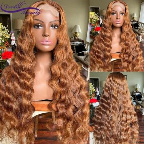 Light Brown Human Hair Wigs 13x4 Lace Front Wigs For Women 180% Brazilian Brown Remy Deep Wave Human Hair Wigs Preplucked