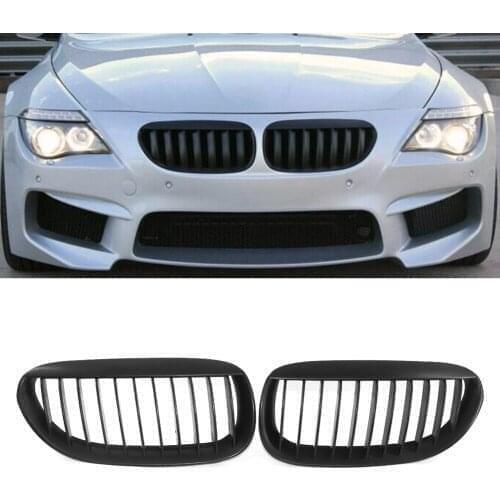 2pcs Auto Front Kidney Bumper Grille For BMW E63 E64 6 Series 650i M6 2004 2005 2006 2007 2008 2009 2010 Matt Black ABS Plastic