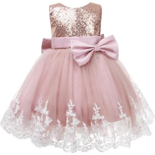 Sequin Lace Baby Girl Dress Infant Baptism Gown Bow Newborn Pageant Christening Gown Party Wedding 1 Year Birthday Dress