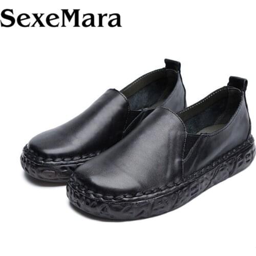 SexeMara Fashion Luxury Designer Women Handmade Flat Shoes Casual Work Driving Loafers Shoes Genuine leather Female Flats Shoe