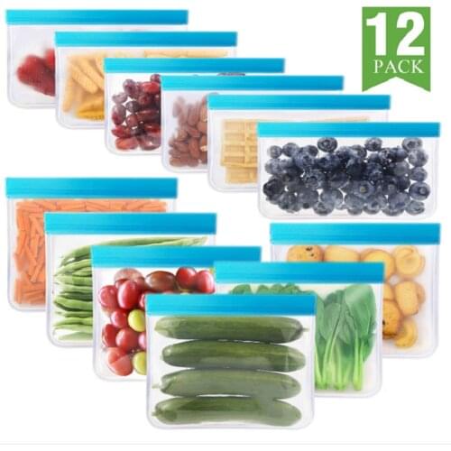 Silicone Food Storage Bag Kitchen Fresh-keeping Bag PEVA Reusable Food Storage Zipper Bags For Fruit/Snack/Frozen/Meat/Milk Food