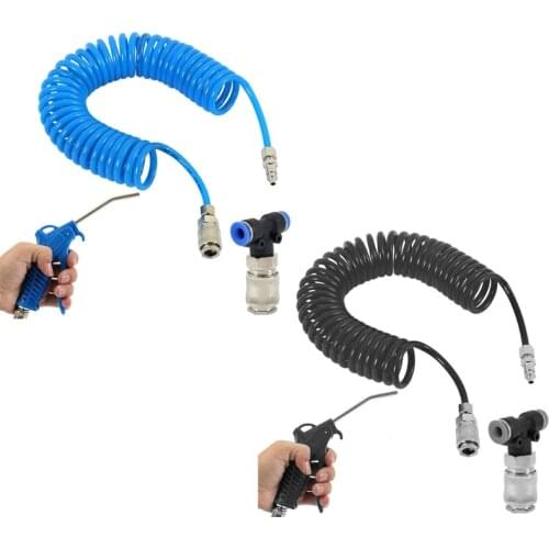 Heavy Duty Air Duster Blow G un 5M Recoil Hose Dust Blow Gu n Air Compressor Cleaning Tool for Truck Lorry Wagon-Blue