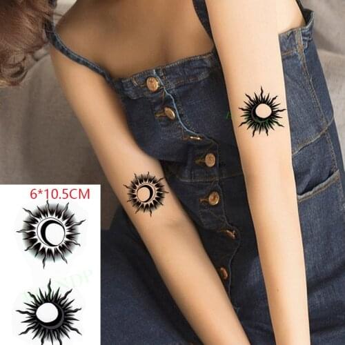Waterproof Temporary Tattoo Sticker Sun Moon Light Cool Body Art Flash Tattoo Fake Tattoo for Women Men