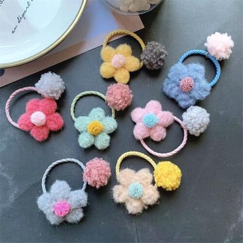 15pcs/lot High Quality Wool Flower Shape Elastic Hair Bands Hair Rope Popular Children Girls Rubber bands Hair Ring Hot Sale