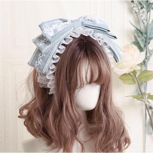 Japanese Kawaii Lace Hair Band KC Girl Lolita Bow Headband Women Girls Anime Loli Headwear Accessories B1856