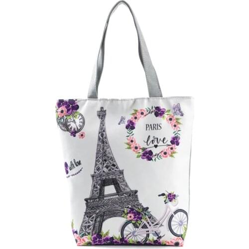 Miyahouse Colorful Floral And Eiffel Tower Printed Casual Women Printing Tote Handbag Lady Shoudler Bag Summer Beach Bag