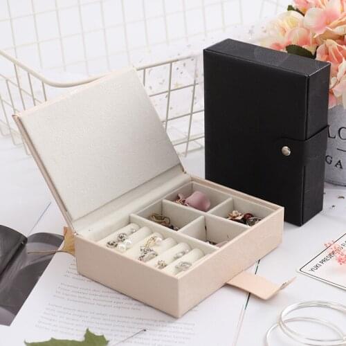 Juelee Travel Jewelry Box Women Leather Rectangle Packaging Necklace Rings Earrings Storage Organizer Display Gift Boxes Case
