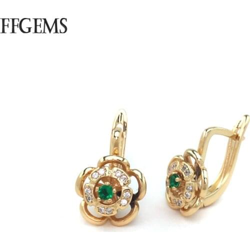 FFGems Elegant 925 Silver Earring Sterling Natural Emerald Fine Jewelry For Women Lady Engagement Wedding Party Gift