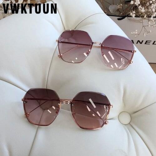 VWKTUUN Semi-Rimless Sunglasses Women 2020 Vintage Oversized Shades UV400 Glasses Gradient Lens Irregular Sunglasses For Women