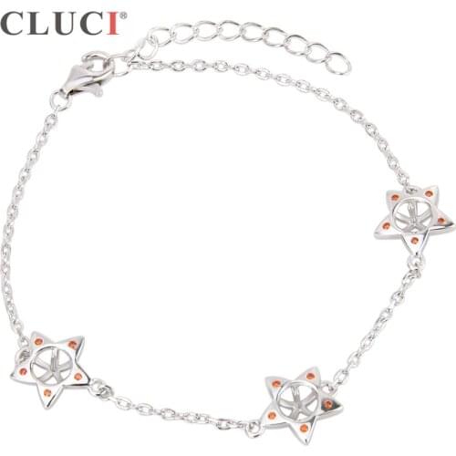CLUCI 925 Sterling Silver Cubic Zirconia Star Bracelet Mounting with red zircons Women Chain Link Bracelet Jewelry SB063SB