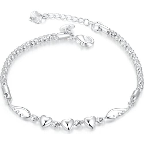 Adjustable 925 Sterling Silver Chain Link Angel Wing Heart LOVE Charm Bracelet &Bangle For Women Elegant Jewelry Gifts