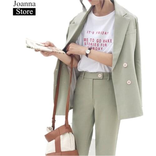 Spring Autumn New Women Full Sleeve Suit Set Jacket & Pant Black Lapel Oversized Office Sets Female Casual Pant Suits For Ladies