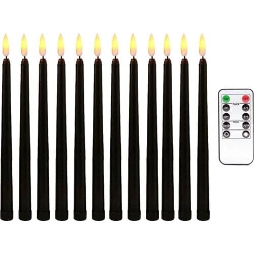 12Pcs Black Body Remote Flameless Candlesticks,Timer Battery Operated LED Taper Candles For Halloween,Wedding Decoration