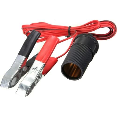 15 Inch 12V Battery Terminal Clip-on Car Cigarette Lighter Socket Adapter, Splitter Plug Extension Cord with Battery Clamps