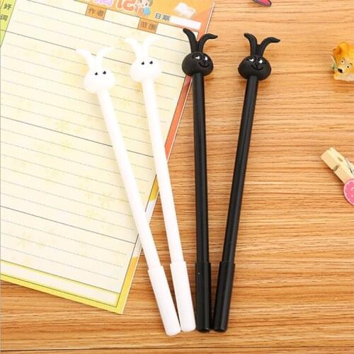 2pc Kawaii Pen Silicone Head Rabbit Gel Pen Black Signature Pen ChildrenS Student Office School Supplies Creative Stationery