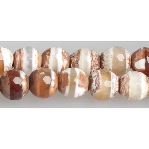 8-12mm Round Faceted White & Brown Tibetan Buddhism Beads Circle DZI Agates Beads For Jewelry Making Beads 14'' Buddha DIY Beads