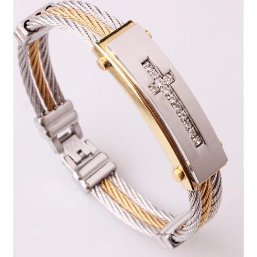 Mens Bracelet 3 Rows Wire Chain Stainless Steel Bracelets Bangles Punk AAA Crystal Bracelet Men Christian Men Jewelry Wholesale