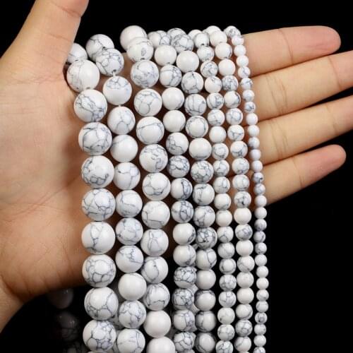 Natural Stone Beads Synthetic White Pine Charm Round Loose Beads for Jewelry Making Needlework Bracelet DIY 4/6/8/10/12 MM