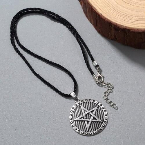 Chandler Cool Pentacle Pentagram Pendant Necklace Statement Hebrew Charm Necklaces Men Star Amulet Chain Talisman Male Jewelry