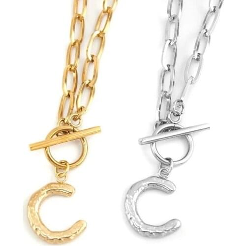 Letter C necklace Stainless Steel Initial C Toggle Necklaces Gold Metal Alphabet C Necklace Heavy Duty Chain Choker Collar