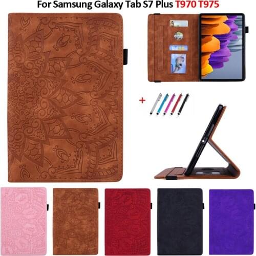 Case for Samsung Galaxy Tab S7 Plus Case 12 4 inch Embossed PU Leather Wallet Tablet for Funda Galaxy Tab S7 Plus Case T970 T975
