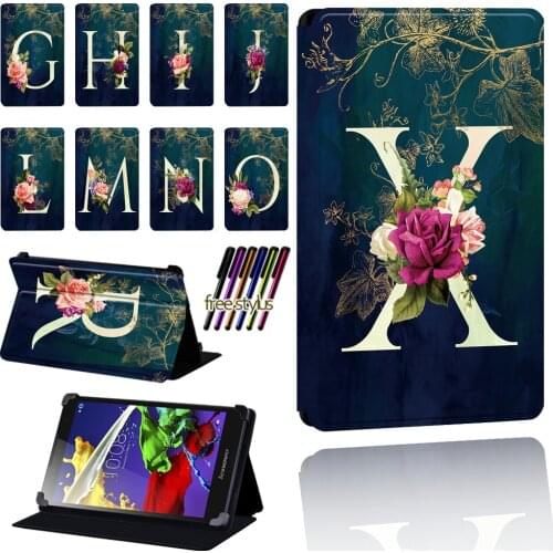 Flower Pattern Case for Lenovo Tab 2 A7/A8/A10-70/Tab 3/Tab 4 Tablet Pu Leather Foldable Case Shell + Pen