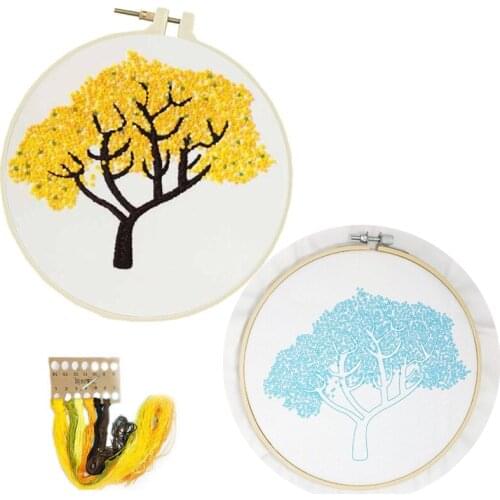 Flower Tree DIY Embroidery Kit Plant Pattern Printed Cross Stitch Embroidery Hoop Needlework Sewing Art Painting Home Decor