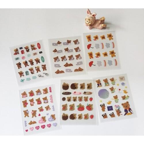 1Pcs Lovely Cartoon Bear Decorative Sticker Korean Ins DIY Scrapbooking Journal Album Kawaii Stickers Stationery School Supply