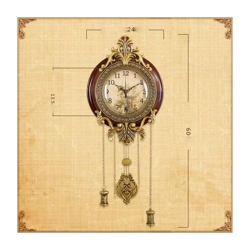 Creative Decorative Wall Clock Living Room Solid Wood Retro Brass Clock Mute Fashionable Wall Mounted Quartz Clock Decorations
