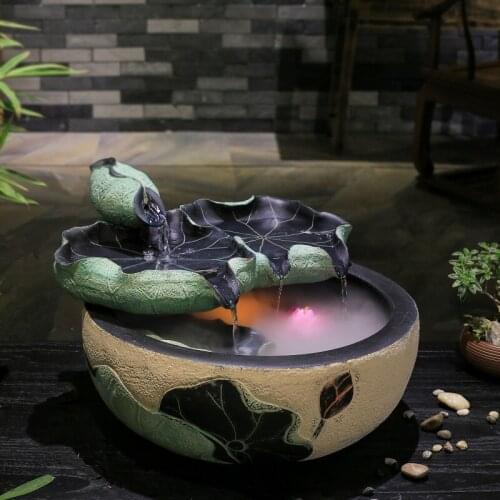 Creative Fengshui round lucky water fountain room decoration office desktop small aquarium water landing humidifier