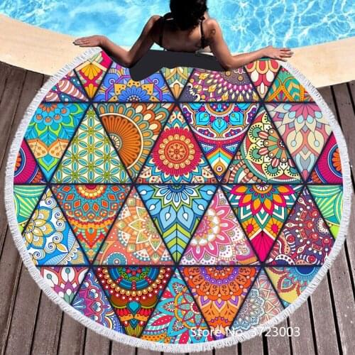 Bibulous Printed 3d Color Bohemian Round Beach Towels Geometric Bath Shower Towel With Yoga Mat Blanket Toalla Playa 150cm