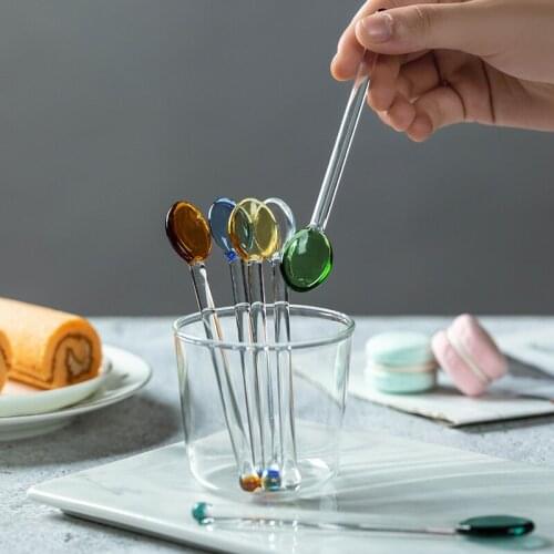 Kitchen Dessert Spoon Heat Resistant Glass Spoon Mixing Stirring Spoon Ice Cream Dipper Sugar Tea Coffee Spoon